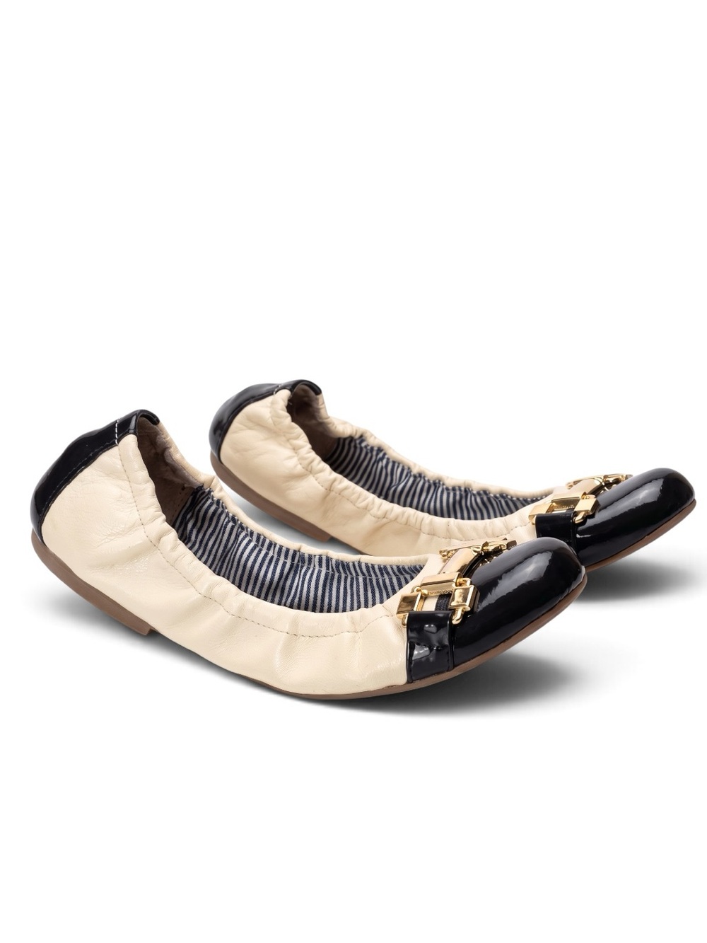 Tahari Patent Buckle Ballet Flats Blue & White Buckle Packable Size 7 M